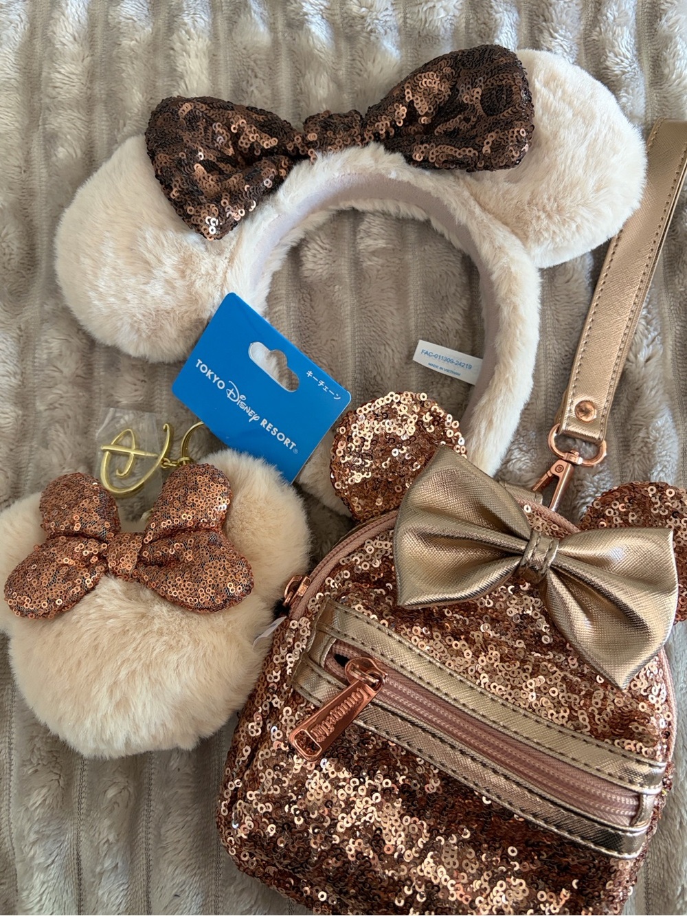 Loungefly x Disney Rose Gold Sequins Wristlet & Tokyo Disney Accessories Bundle